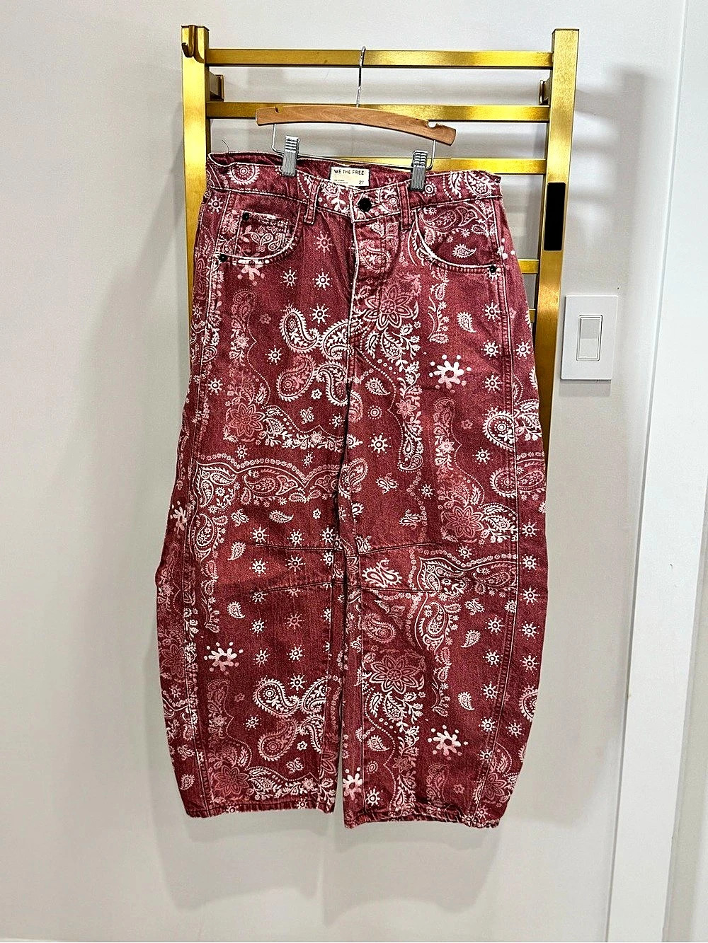 We The Free Good Luck Printed Barrel Jeans Paisley Waist 27